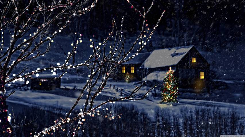 4k Christmas and Night Landscape Wallpaper