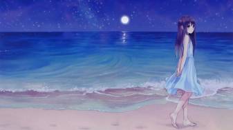 Cool Anime Beach and Girl hd image Backgrounds