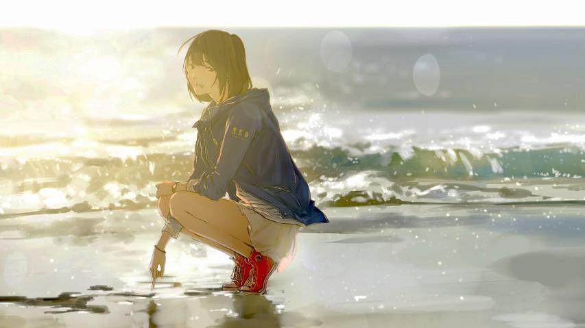 Sunlight, Girl, Sea, Anime Beach high Size Wallpapers