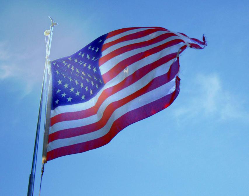 Blue Landscape American Flag Background