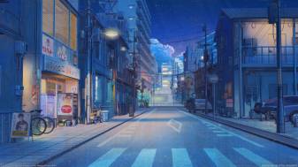 Anime City Night Scenery Background