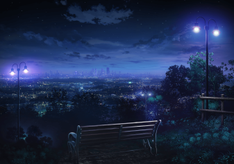 Sky, Clouds, Night, Anime City Background