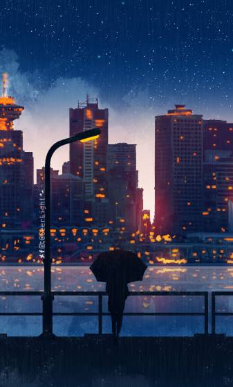 Anime City Night Wallpaper for iPhone Plus