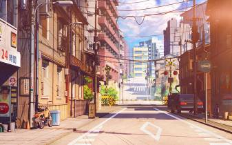 Anime City Streets Wallpaper for Desktop