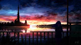 4k hd Desktop Anime Sunset Scenery Wallpaper