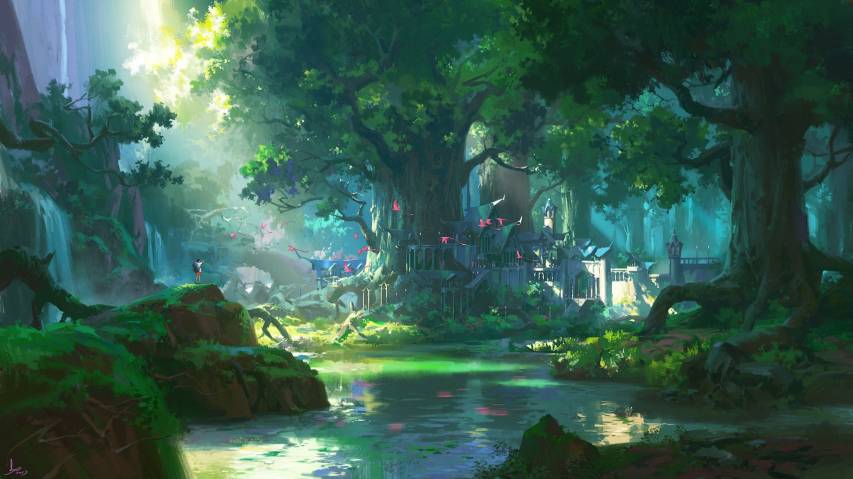 4k free Desktop Anime Forest Wallpaper
