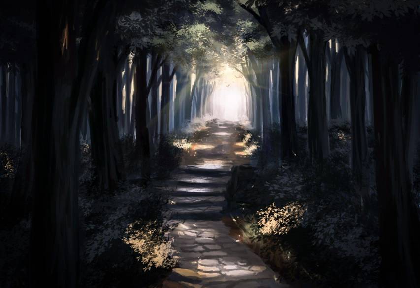 Dark Anime Forest Desktop Background