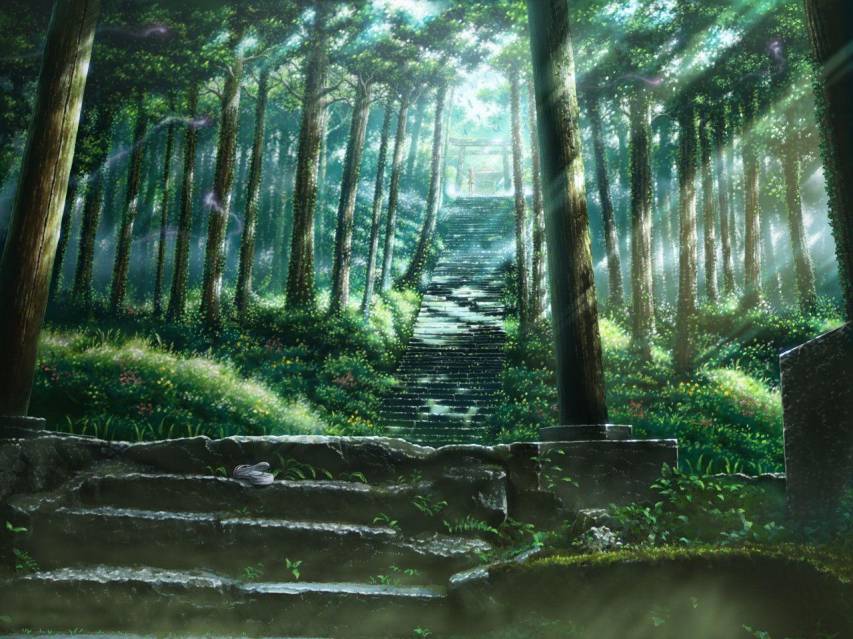 Wallpaper of a Anime Forest and Sunlight