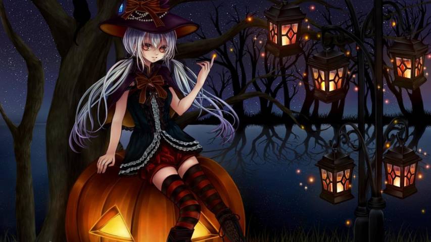 Girl, Dark, Pumpkin, Halloween Anime Wallpaper