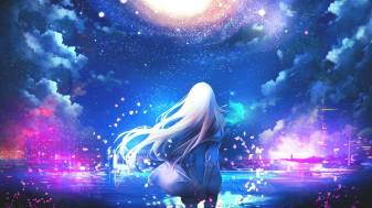 Anime Girl Under The Stars Best Night Sky Scene Background