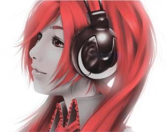 Music, Beautiful, Anime, Red Girl Wallpaper iPad Pro