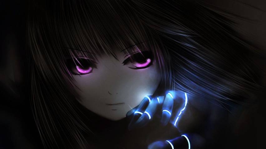 Pink Eyes Anime Girl Dark Background