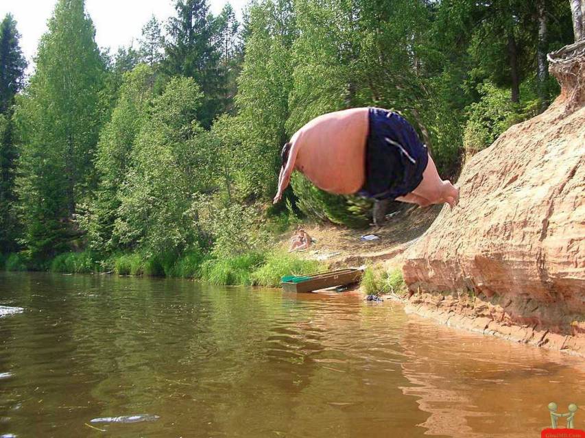 Funny Swimming Fat Man Background Image for Desktop