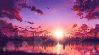 Minimalist Anime Sunset Landscape Wallpaper Desktop