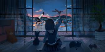 Night Anime Landscape and Girl Backgrounds