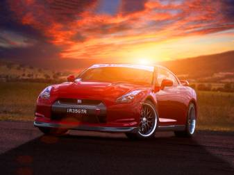 Sunset and Red Nissan GTR Backgrounds Picture
