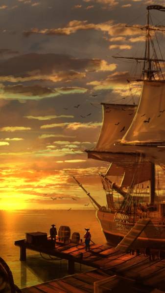 Sunset Pirate Ship iPhone Wallpaper