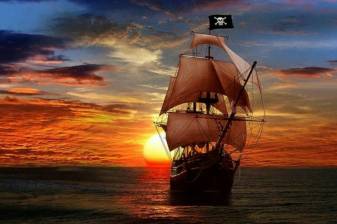 Pirate Sailing Ship and Sunset Scenery Wallpaper full hd