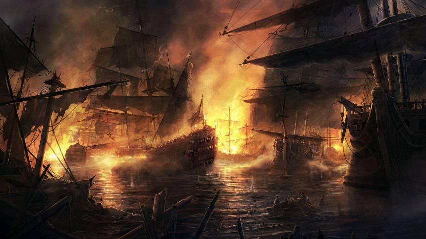 Pirate Ship fire view Wallpaper