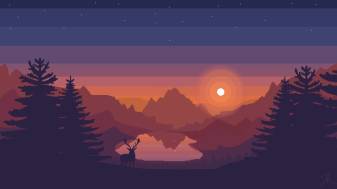 Minimal Sunset Pixel Art 1080p Backgrounds