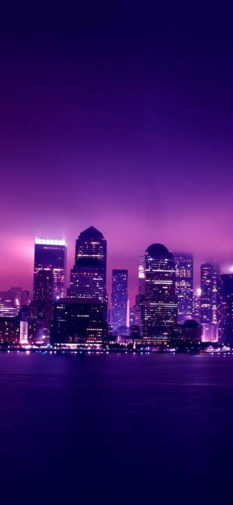 Purple Aesthetic Night City Wallpaper for iPhone