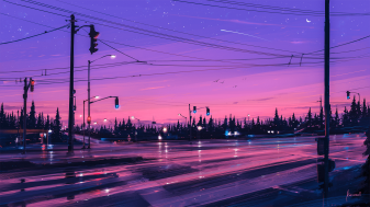 Purple Aesthetic Anime City Scenery