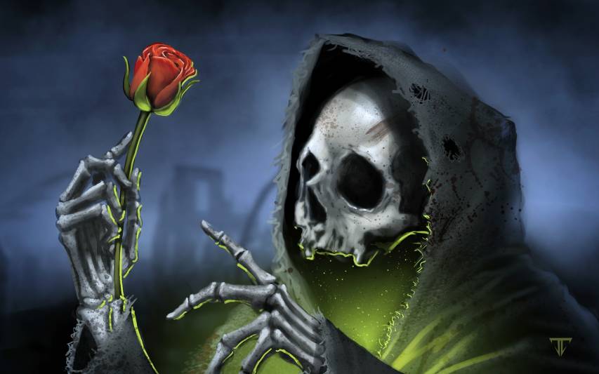 Digital art Grim Reaper death dark spooky skull teeth bones rings  HD wallpaper  Wallpaperbetter