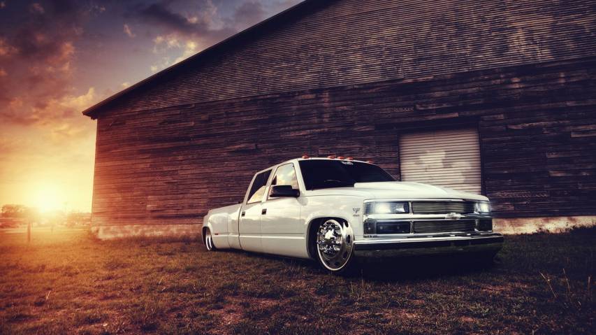 White Lowrider Truck 1080p Backgrounds