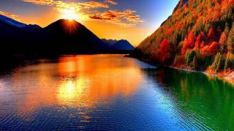 Colors, Sunset, Lake, image Ultra High Definition