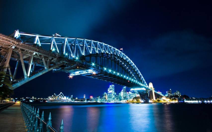 Bridge, Lake, Night City Desktop Widescreen Pictures