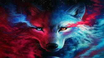 Red and Blue Wolf Background 1080p
